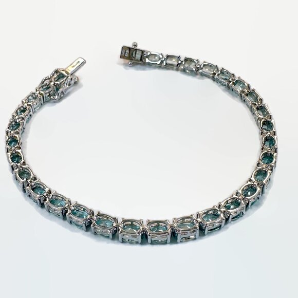 Blue Topaz Bracelet, Sterling Silver, Vintage, Chuck Clemency, STS, Faceted, 8" - Picture 4 of 5